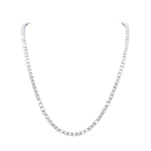 14k white gold tennis necklace features graduated round natural...