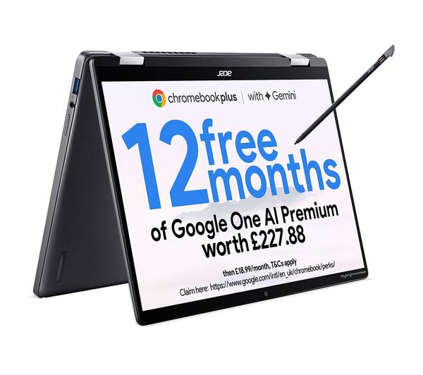 acer spin 714 14" 2 in 1 chromebook plus intel® core™ ultra 5, 512 gb ssd, grey