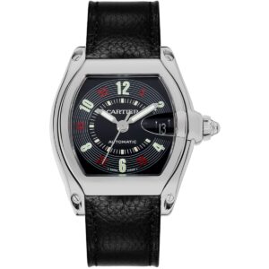 cartier roadster w62002v3 black dial black leather strap watch –...