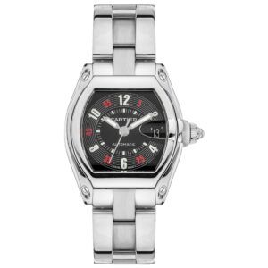 cartier roadster w62002v3 black dial steel bracelet watch –...
