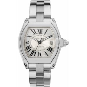 cartier roadster w62025v3 silver sunray effect dial steel bracelet...