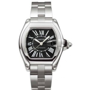 cartier roadster w62041v3 black sunray effect dial steel bracelet...