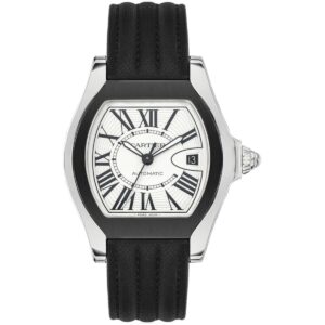 cartier roadster w6206018 opaline silver dial black rubber strap...