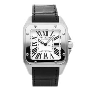 cartier santos 100 w20073x8 stainless steel roman numeral white...