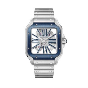 cartier whsa0026 santos de cartier blue skeleton dial large –...