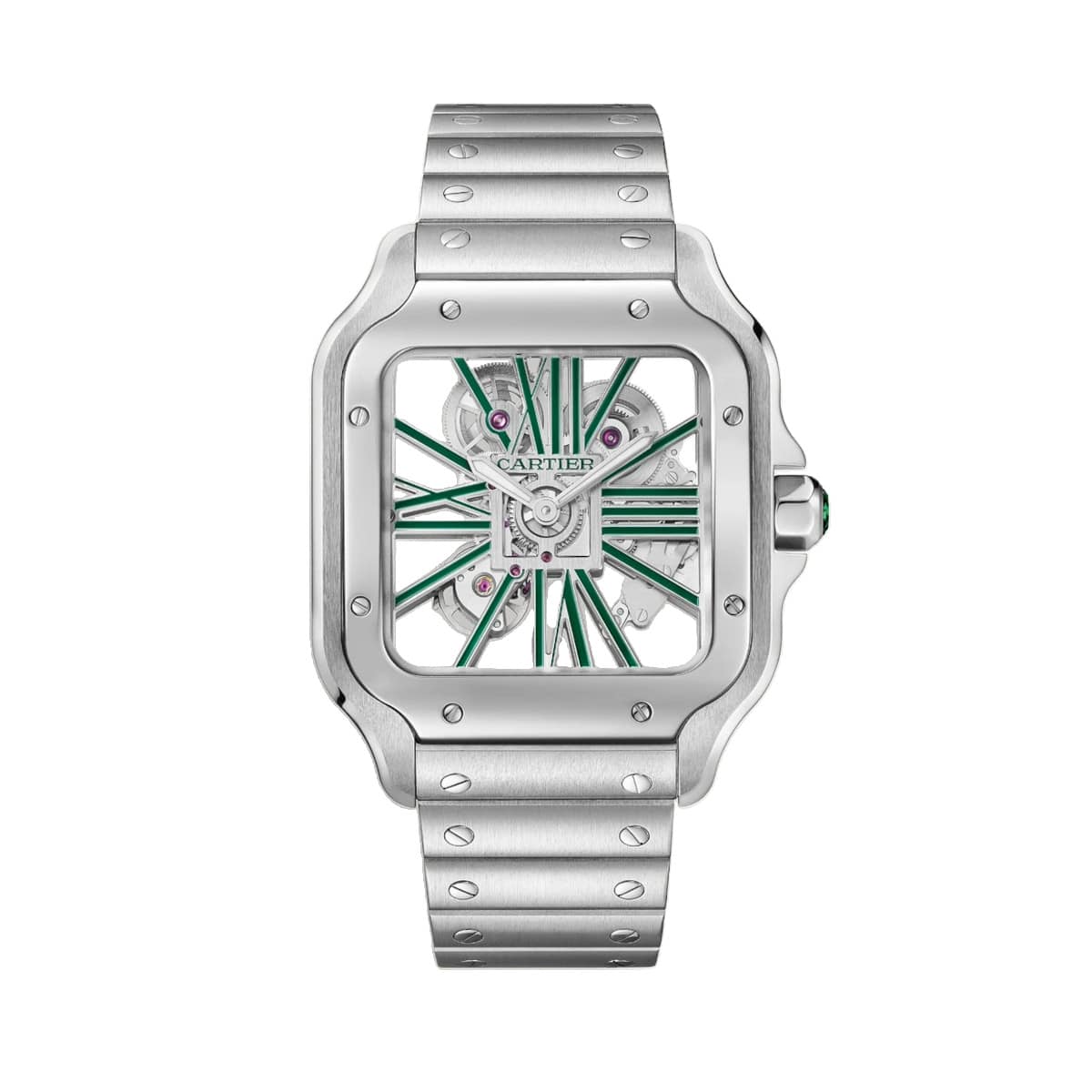 cartier whsa0028 santos de cartier green skeleton dial large –...
