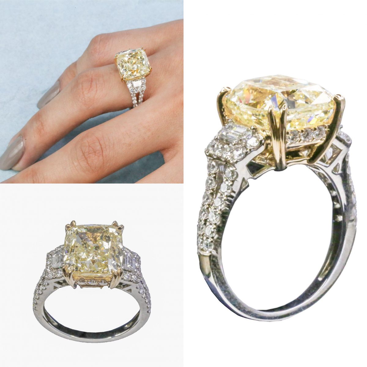 fancy yellow light 18k white gold two tone diamond engagement ring...