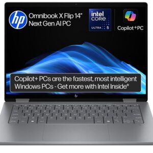 hp omnibook x 14" 2 in 1 laptop, copilot+ pc intel® core™ ultra 5, 512 gb ssd, silver