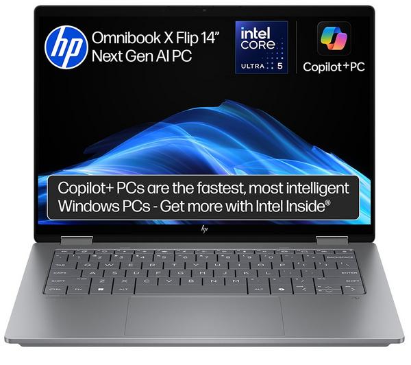 hp omnibook x 14" 2 in 1 laptop, copilot+ pc intel® core™ ultra 5, 512 gb ssd, silver