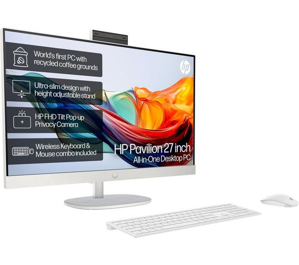 hp pavilion 27 cr0032na 27" all in one pc amd ryzen 7, 1 tb ssd, white