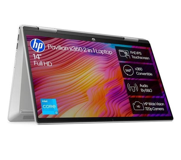 hp pavilion x360 14 ek1511sa 14" 2 in 1 laptop intel® core™ i3, 256 gb ssd, silver