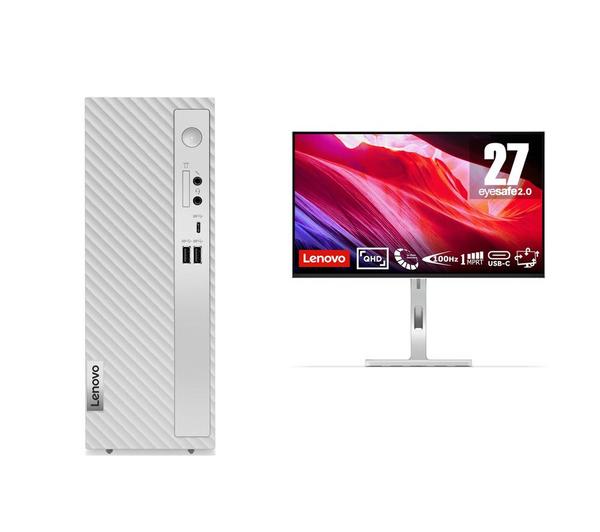 lenovo ideacentre 3 desktop pc (intel® core™ i3, 512 gb ssd) & l27h 4a quad hd 27" ips wled monitor bundle grey