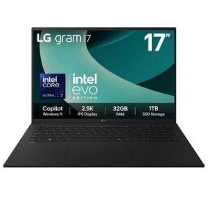 lg gram 17 17z90t g.ad88a1 17" laptop, copilot+ pc intel® core™ ultra 7, 1 tb ssd, black
