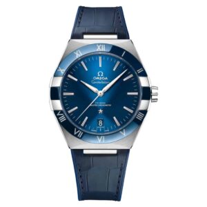 omega constellation 131.33.41.21.03.001 blue 41mm steel on leather...