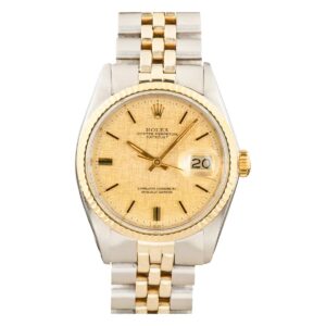 rolex 1601 datejust champagne linen dial two tone jubilee 36mm –...