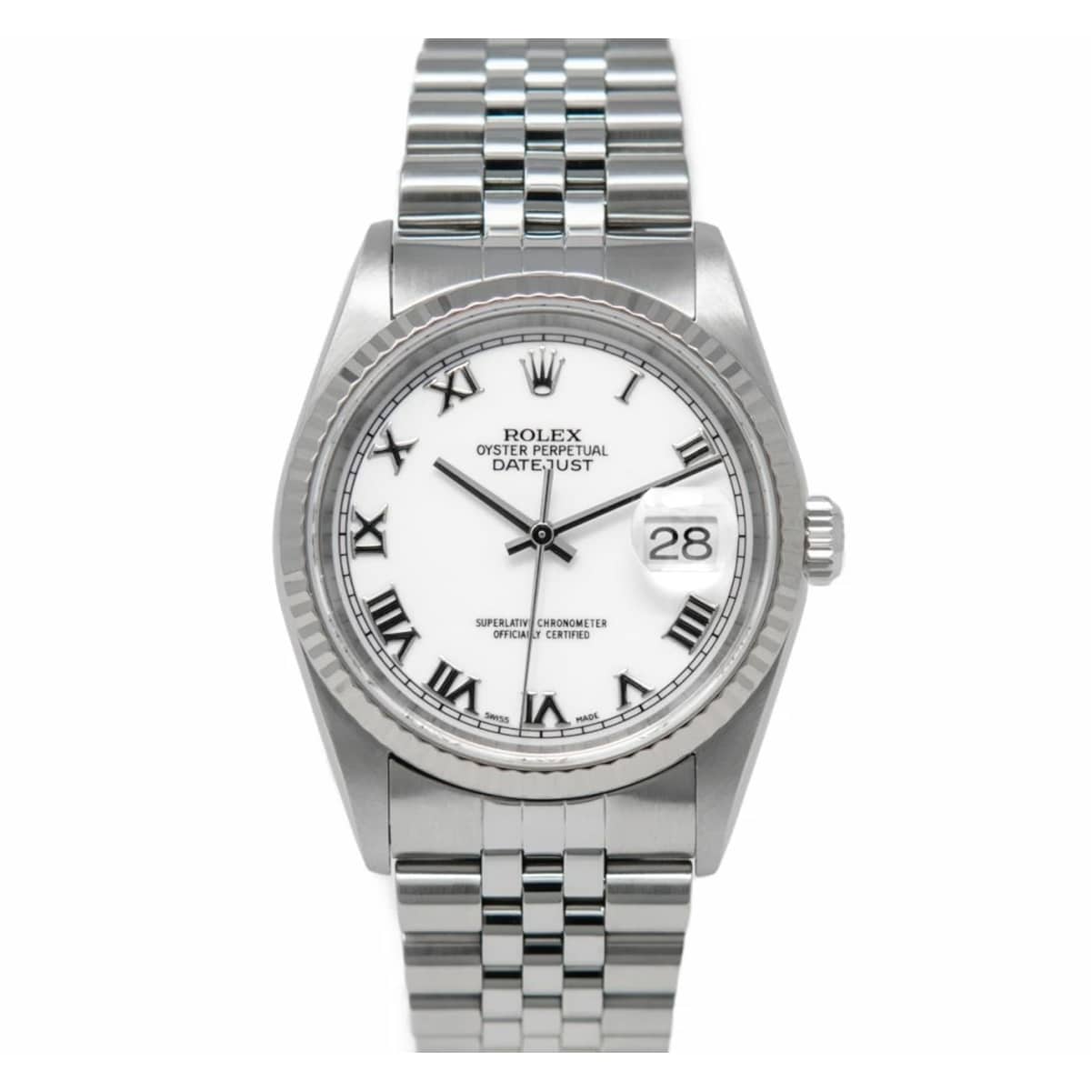 rolex 16234 datejust white roman dial stainless steel jubilee...