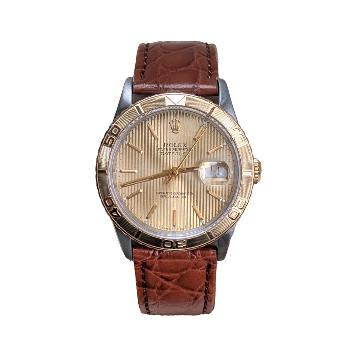 rolex 16263 datejust 36mm turn o graph champagne tapestry dial –...