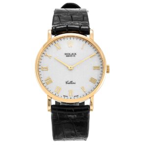rolex 5112/8 cellini 32mm white roman dial yellow gold black...