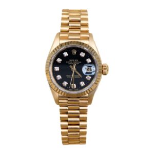 rolex 69178 lady datejust 18k yellow gold black diamond dial 26mm...