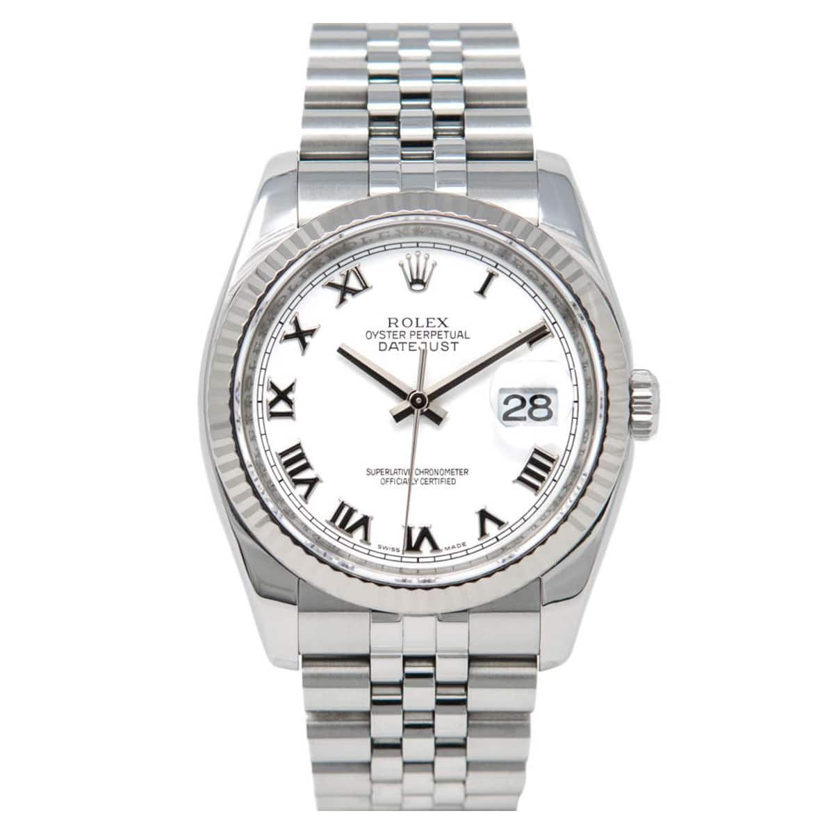 rolex datejust 116234 steel & white gold jubilee 36mm white roman...