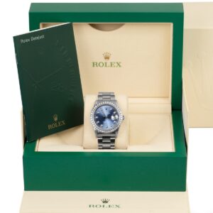 rolex datejust 16200 aftermarket blue diamond dial and diamond...