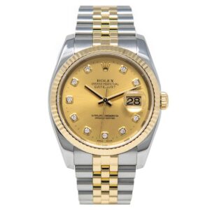 rolex datejust 16233 36mm steel and yellow gold champagne diamond...