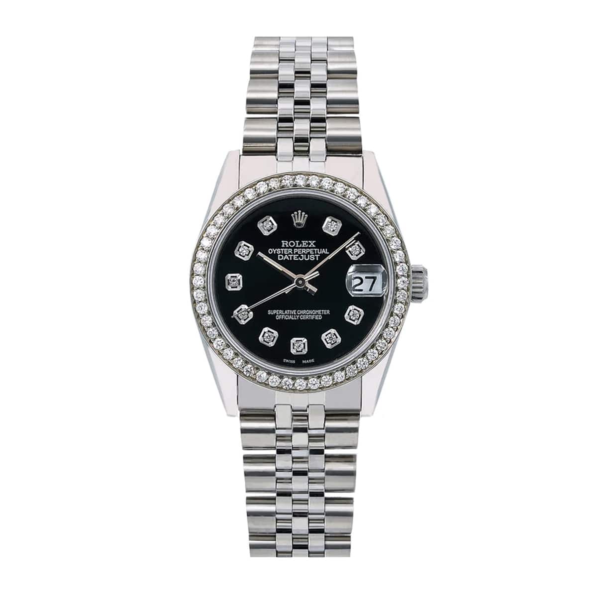 rolex datejust 68274 31mm black aftermarket diamond dial and bezel...