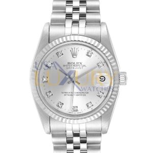 rolex datejust 68274 31mm silver dial with diamonds 18k white gold...