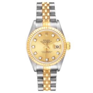 rolex datejust 69173 champagne diamond dial 26mm 18k yellow gold...