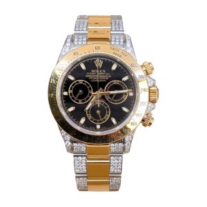rolex daytona 116523 black dial aftermarket iced out bracelet and...