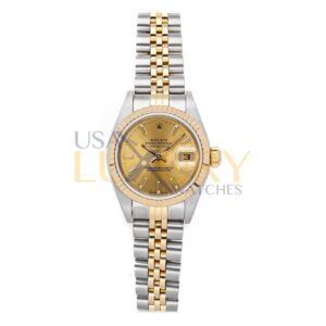 rolex lady datejust 69173 champagne dial 26mm 18k yellow gold and...