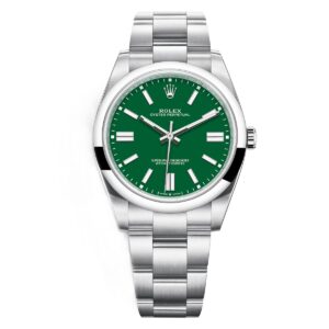 rolex oyster perpetual 124300 0005 green index dial & smooth bezel...