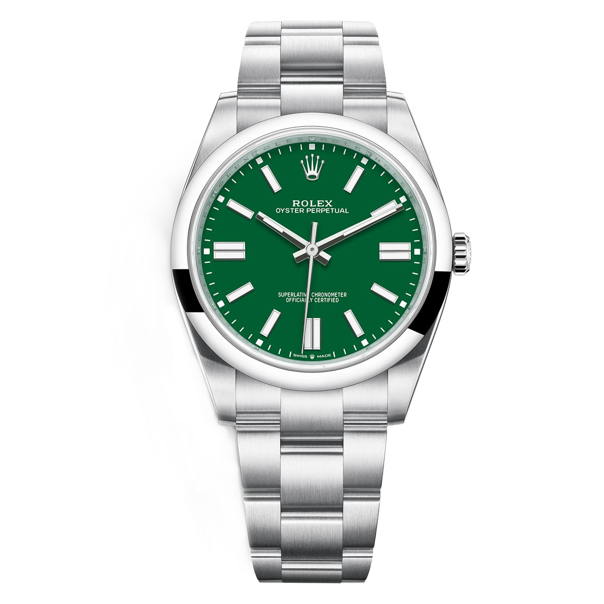 rolex oyster perpetual 124300 0005 green index dial & smooth bezel...