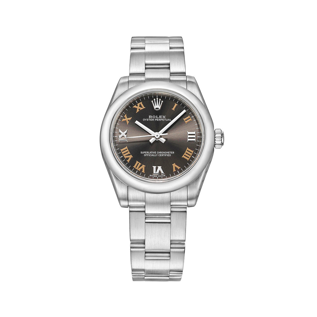rolex oyster perpetual 177200 0018 grey dial with luminescent...
