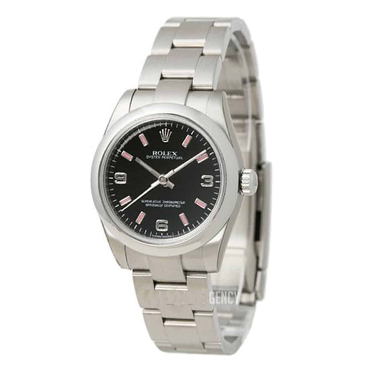 rolex oyster perpetual 177200 0023 black dial with luminescent...