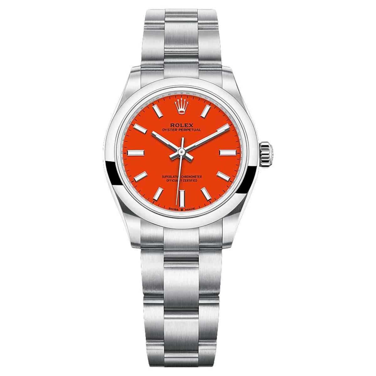 rolex oyster perpetual 277200 0008 coral red dial 31mm oyster...