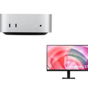 samsung viewfinity s7 ls27d700eauxxu 4k ultra hd 27" ips lcd monitor & mac mini (2024) (m4, 256 gb ssd, silver) bundle