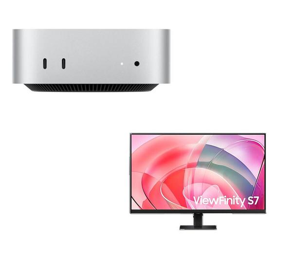 samsung viewfinity s7 ls32d700eauxxu 4k ultra hd 32" ips lcd monitor & mac mini (2024) (m4, 256 gb ssd, silver) bundle
