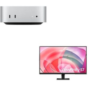 samsung viewfinity s7 ls32d700eauxxu 4k ultra hd 32" ips lcd monitor & mac mini (2024) (m4, 512 gb ssd, silver) bundle