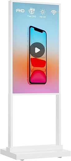 32 inch Digital Signage Kiosk LCD Advertising Display Menu Displays Indoor Floor Standing Vertical Poster White 2+32GB 2K 700nits Android OS with USB