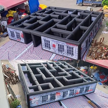 33x33ft Large Halloween Haunted House Inflatable Maze Game Spooky Inflatable Maze Labyrinth Puzzel Game for Halloween （10x10m with Blower）
