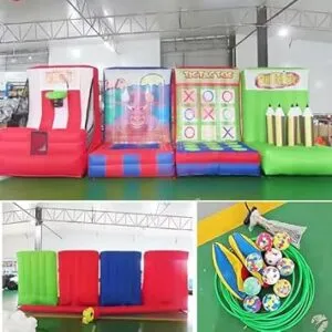 4 in 1 Inflatable Interactive Sports Game Inflatable Carnival Game Toys for Kids and Adults(20x5x6.6ft with Blower and Game Accessories)