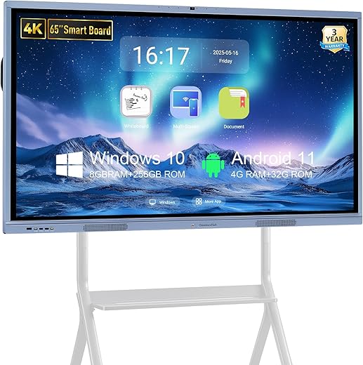 65" Smart Board - 4K UHD Interactive Whiteboard with Dual OS (Android/Windows), All-in-One Digital Electronic Whiteboard for Conference Rooms &...