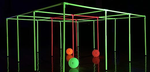 9 Square in The Air—Neon Game Set. Original & Best. Glows Under Blacklight! Height Adjustable, Portable & Waterproof. Great for All Ages & Skill...