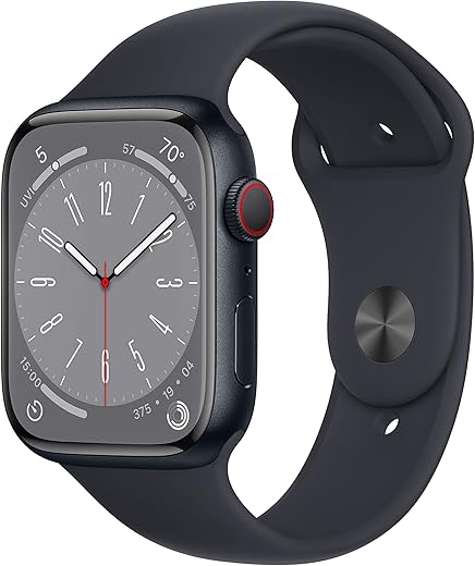 Apple Watch Series 8 [GPS + Cellular 45mm] Smart Watch w/Midnight Aluminum Case with Midnight Sport Band - M/L. Fitness Tracker, Blood Oxygen & ECG...