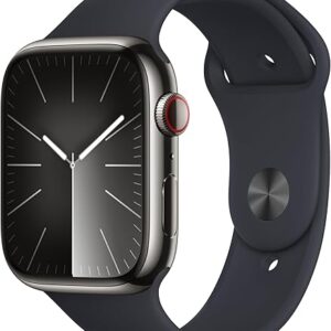 Apple Watch Series 9 [GPS + Cellular 45mm] Smartwatch with Graphite Stainless Steel Case with Midnight Sport Band M/L. Fitness Tracker, Blood...