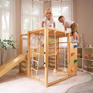 Avenlur Montessori Gym Alpine Wooden Jungle Gym with Indoor Swing, Toddler & Baby Climbing Toys, Rock Wall Perfect for Active Fun & Skill...