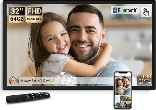 BSIMB 32 Inch Large Digital Picture Frame, Touchscreen 64GB 1920x1080 FHD WiFi Photo Frame Electronic Display Wall Mount Include, Share...