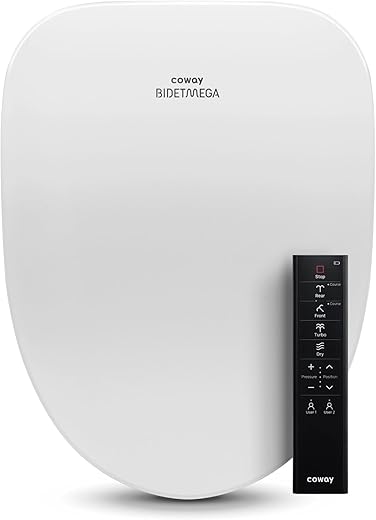 Coway Electronic Bidet Elongated Toilet Seat with Instantaneous Water Heating, Heated Seat and Dryer, Auto Open and Close Lid, Night Light,...