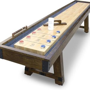 Hathaway Cheyenne 12 Ft Shuffleboard Table for Family Arcade Game Room - with Poly-Coated Playfield, Built-in Scorer & Cabinet, Climate Adjusters,...